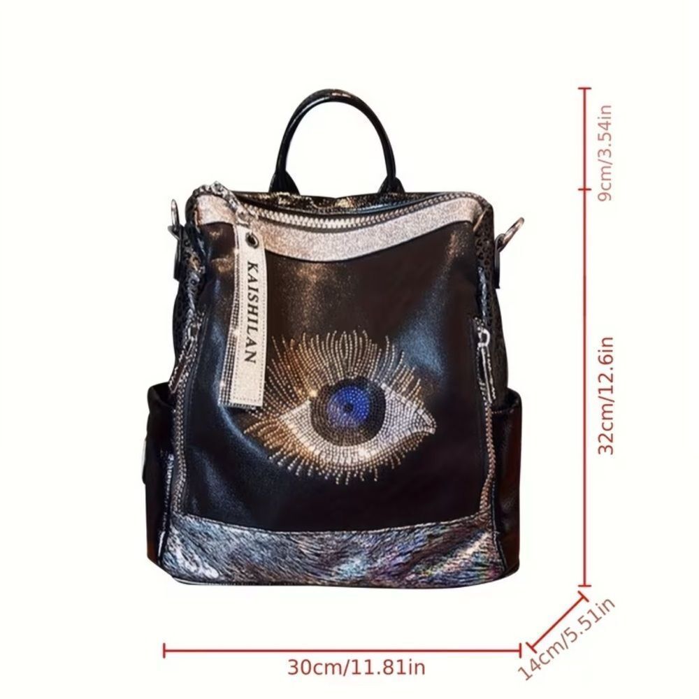 Black Eye-Embellished Women's backpack/shoulder bag - Picture 11 of 15